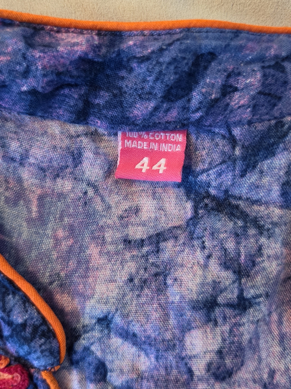 Embroidered Long Tunic in Purple and Orange Made In India 100% Cotton Size 44 - Picture 9 of 16